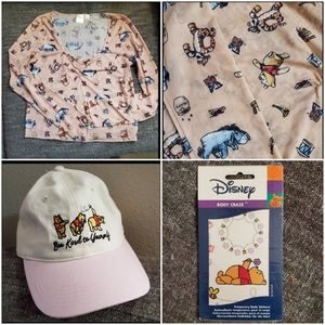 Winnie the Pooh top, baseball cap, temp tattoos, pic frame bundle